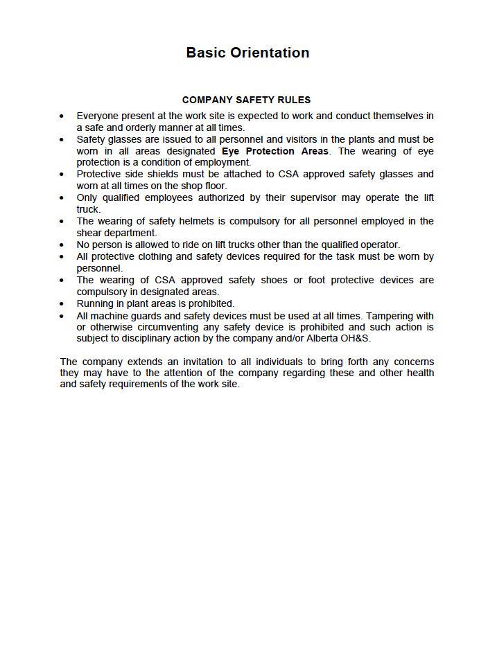 Basic Employee and Contractor Orientation document
