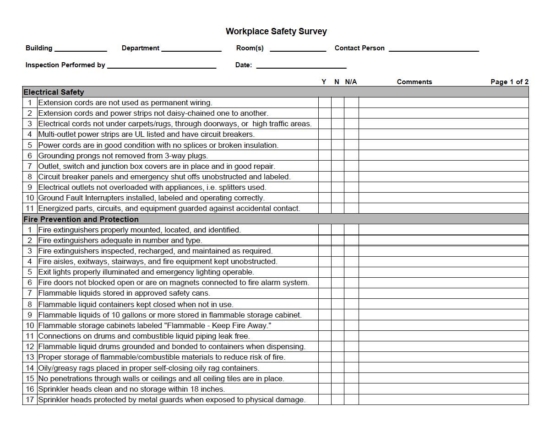 safety audit checklist - template