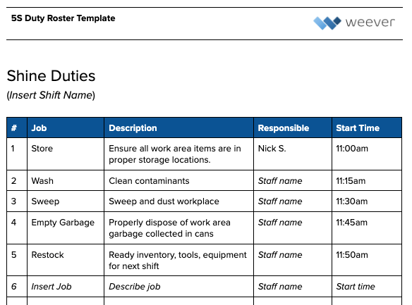 Shift Duty Roster Free Template Weever