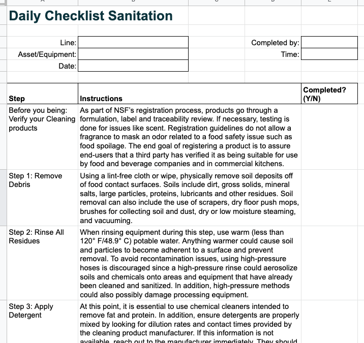 Food Production Line Sanitation Daily Checklist-min