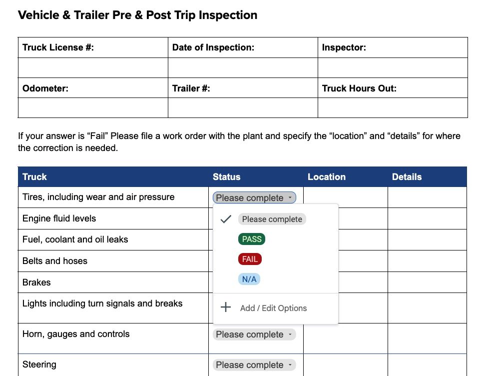 Vehicle & Trailer Pre & Post Trip Inspection